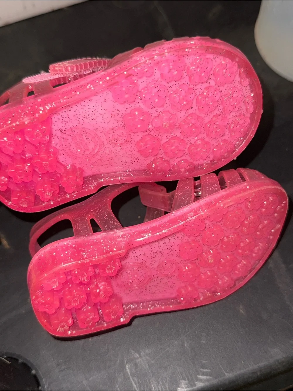 wonder nation Pink Glitter Jelly Sandals with Floral Insole